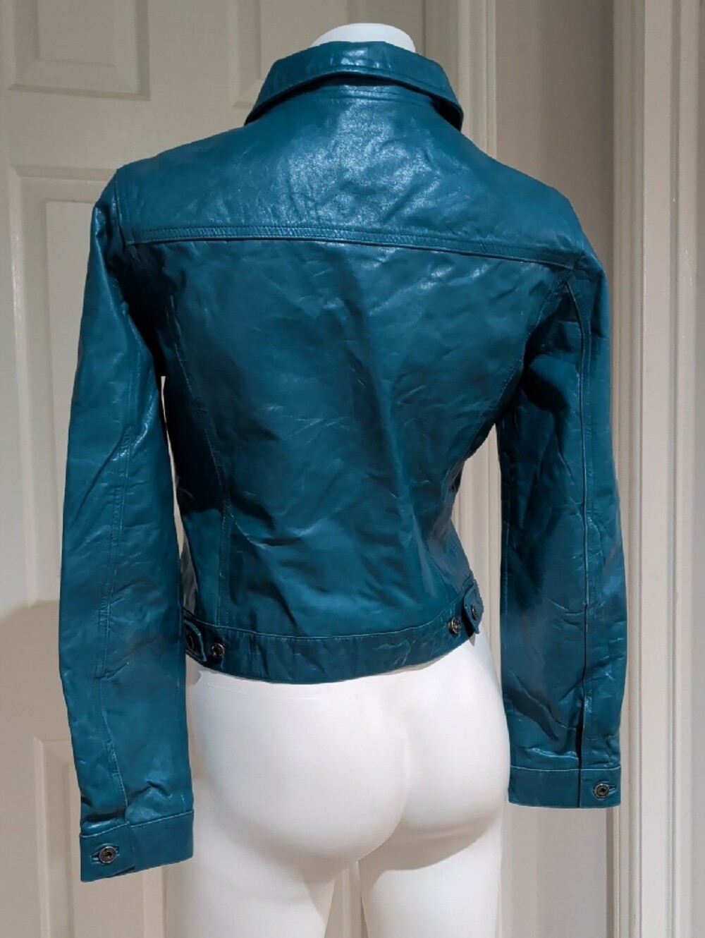 Vintage GAP Teal Leather Button-Front Jacket Women's M- Fall 2000 Collection Y2K - Picture 7 of 11